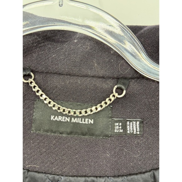 Karen Millen Wool Blend Quilted Coat Women's Size 4 Hooded Full Zip Winter Cozy - Picture 3 of 7